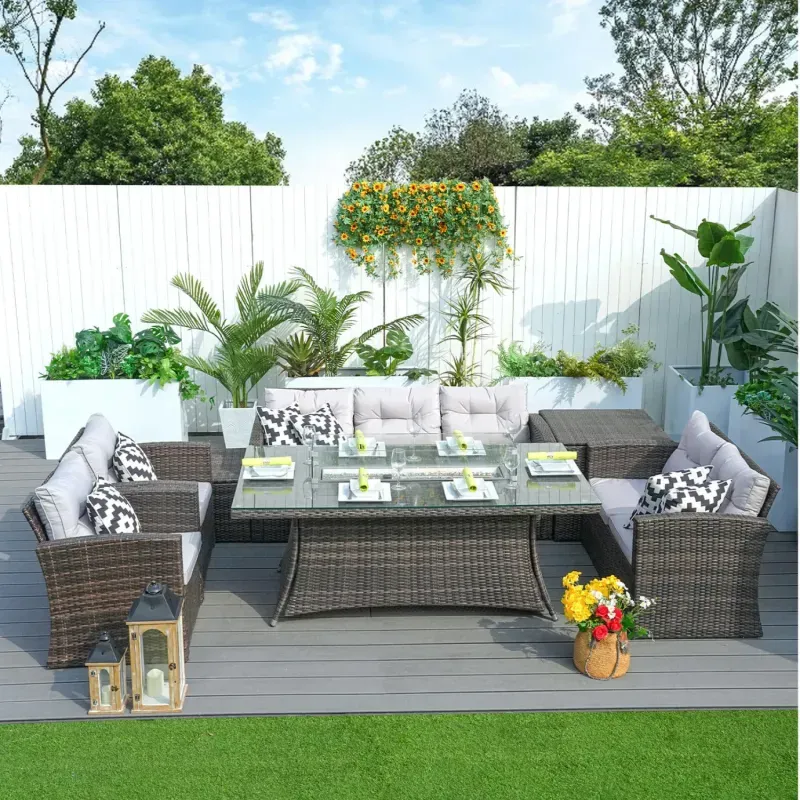 Savannah Sunset Florence 6-Seater Rattan Fire Pit Sofa Set with Storage