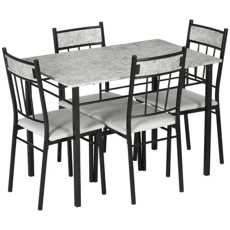 Five-Piece Marble Effect Dining Table Set - Grey and Black