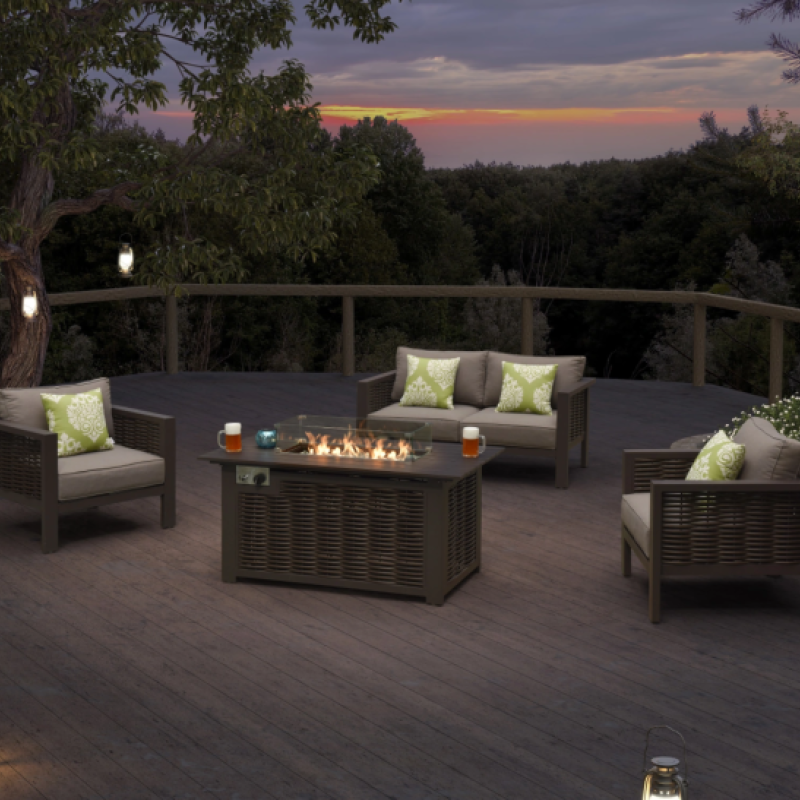 4 Seater Rattan Garden Fire Pit Sofa Set in Brown