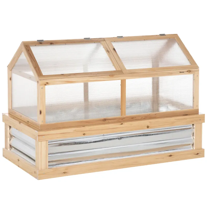 Raised Garden Bed with Greenhouse Cold Frame Top, 122 x 61cm - Natural