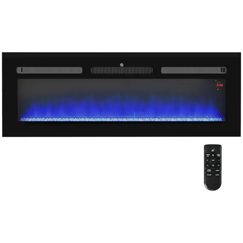  127cm Recessed and Wall-Mounted Electric Fireplace with 9 Flame Colours and Remote - 2000W