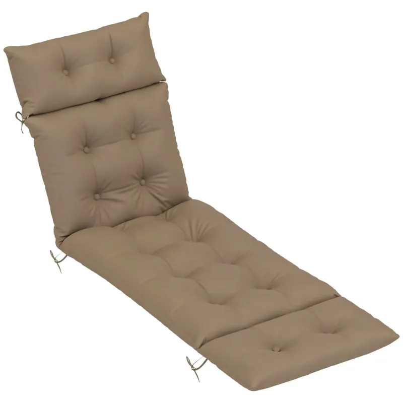 190cm Garden Sun Lounger Cushion with Ties, 10cm Thick - Khaki