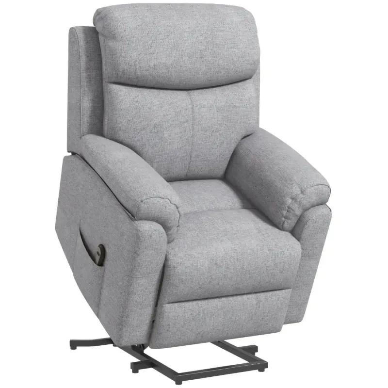 Grey Linen Electric Power Lift Massage Riser Recliner Chair