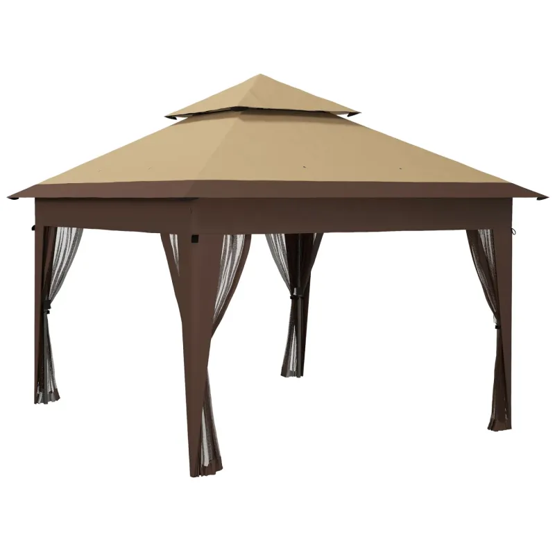 3.3m x 3.3m Pop Up Gazebo with Mosquito Netting - Khaki