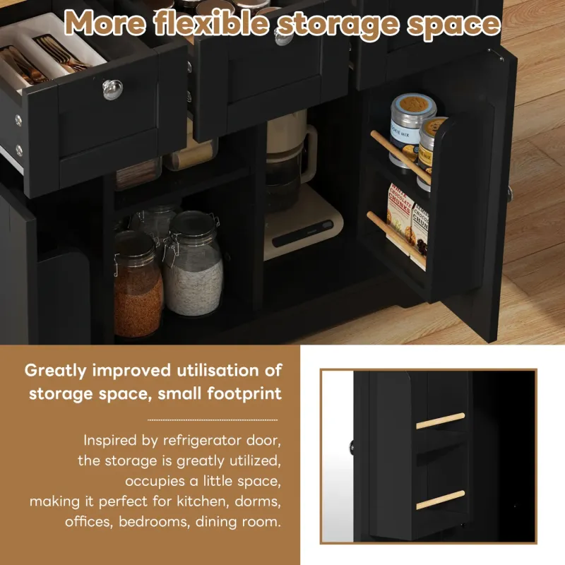 132cm Mobile Kitchen Island with Dropleaf Worktop and Integrated Power Outlet - Farmhouse Wood Finish