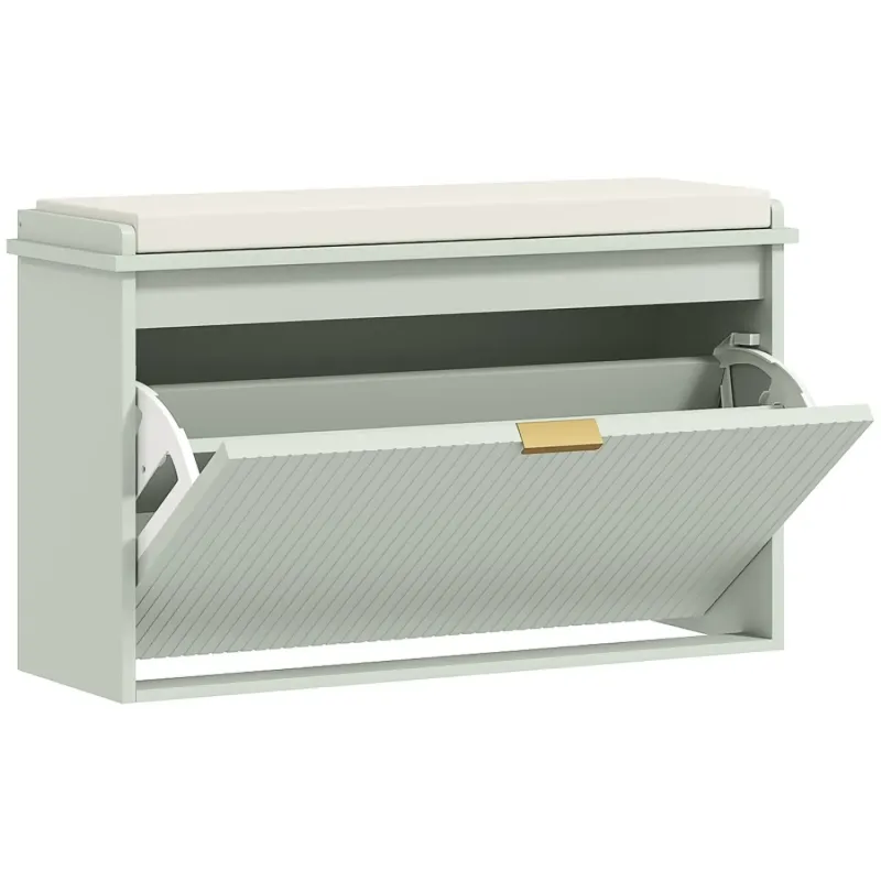 Elegant Shoe Storage Bench with Padded Seat and Flip Drawer - Green
