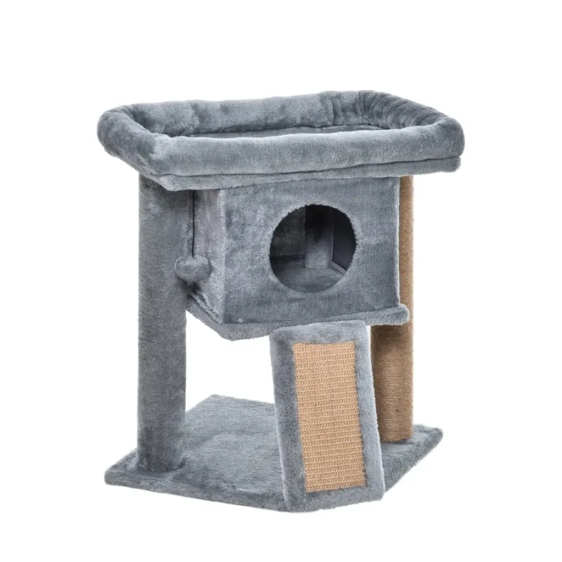 Multi-Level Cat Tree Tower with Jute Scratching Pad & House - Grey
