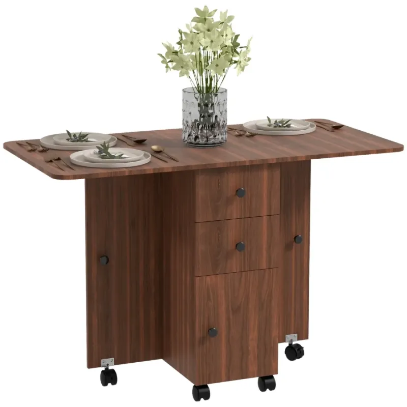 6 Seater Multi-Storage Drop Leaf Dining Table - Distressed Brown