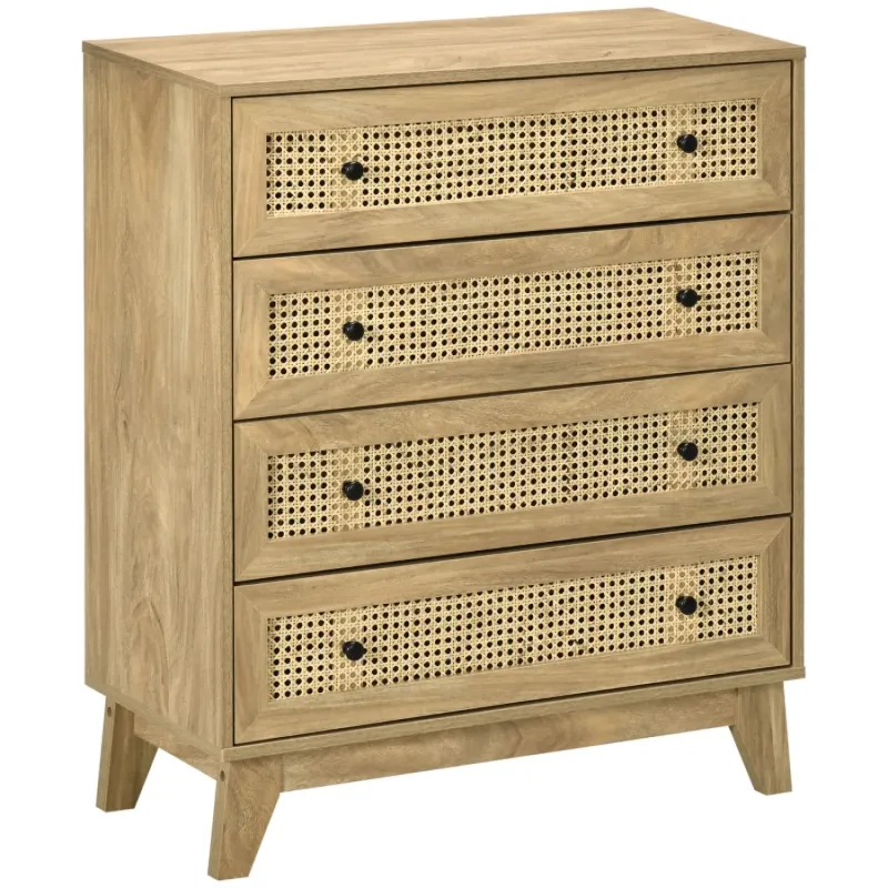 4 Drawer Rattan Chest of Drawers in Wood Effect