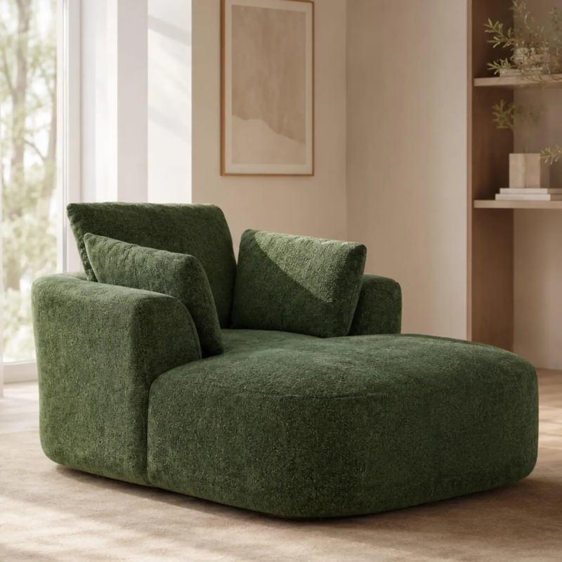 Softy Textured Fabric Armchair, in Green, with High-Density Foam and Compressed Pack