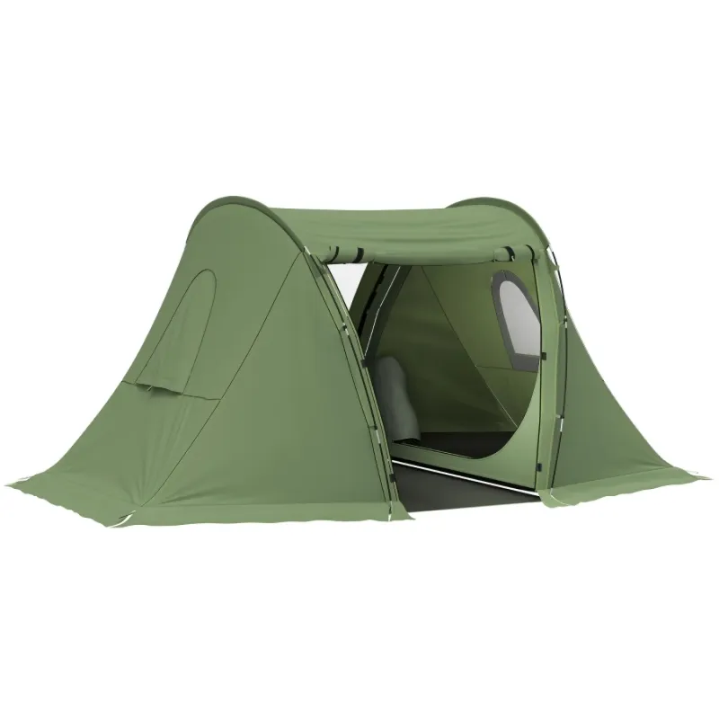 3 Man Family Camping Tent with 2 Bedrooms and Living Area - Green