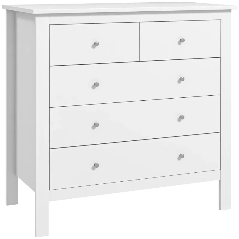 5 Drawer Chest of Drawers with Metal Runners, White