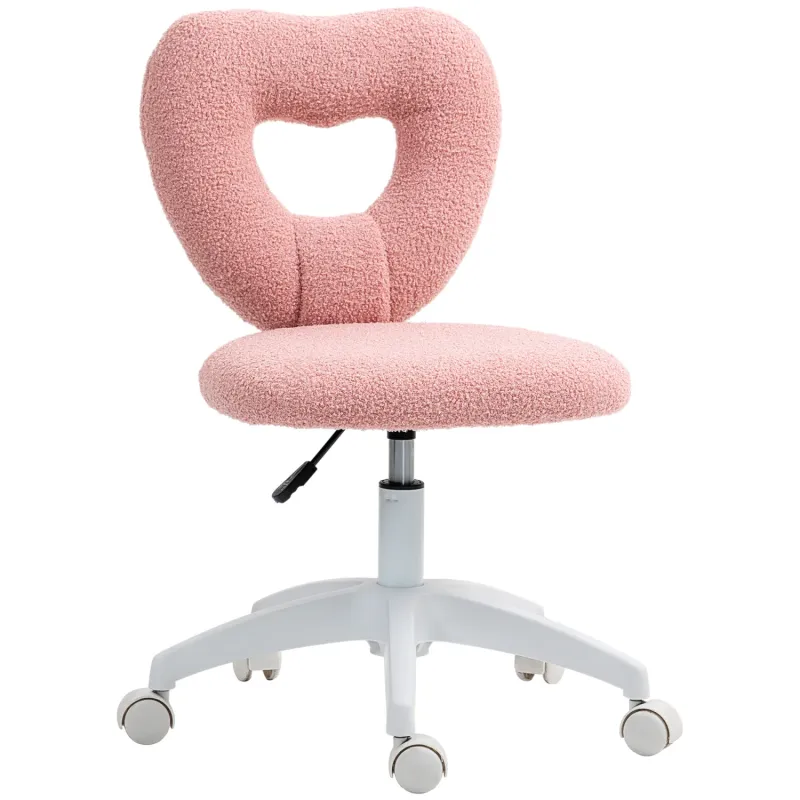 Heart Back Teddy Fleece Swivel Home Office Chair - Pink