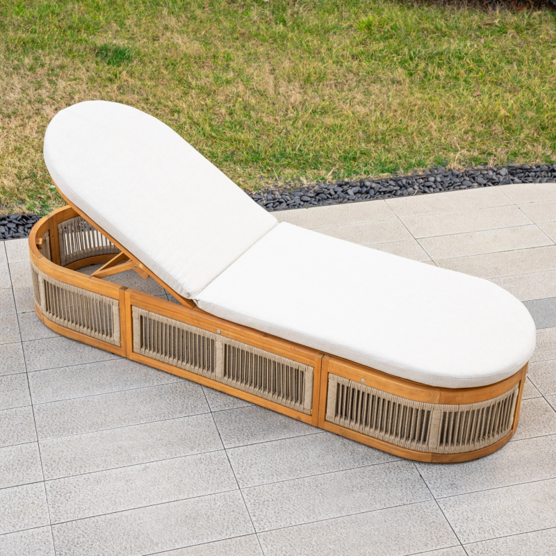 Caven Acacia Wood Adjustable Sun Lounger with Padded Cushion