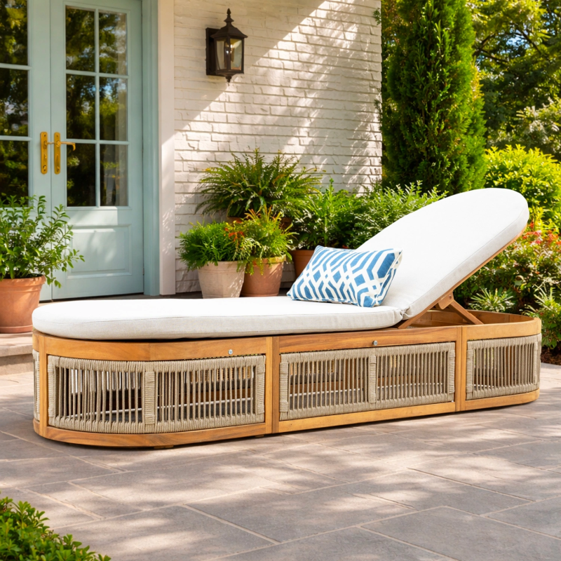 Caven Solid Wood Adjustable Sun Lounger with Padded Cushion