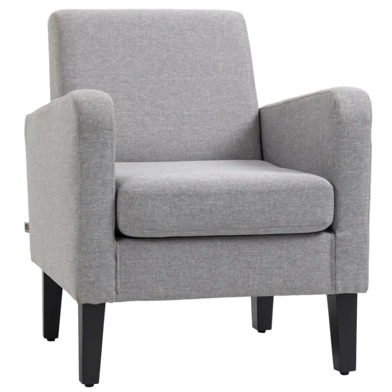 Linen-Look Boxy Armchair with Sloped Arms - Light Grey