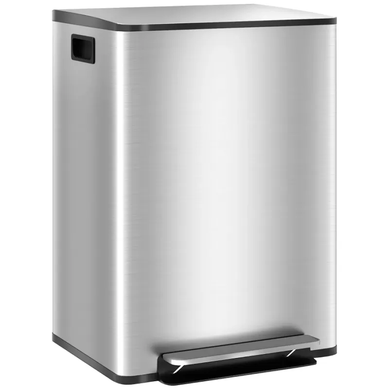 60L Dual Compartment Stainless Steel Kitchen Bin with Deodoriser Holders - Silver