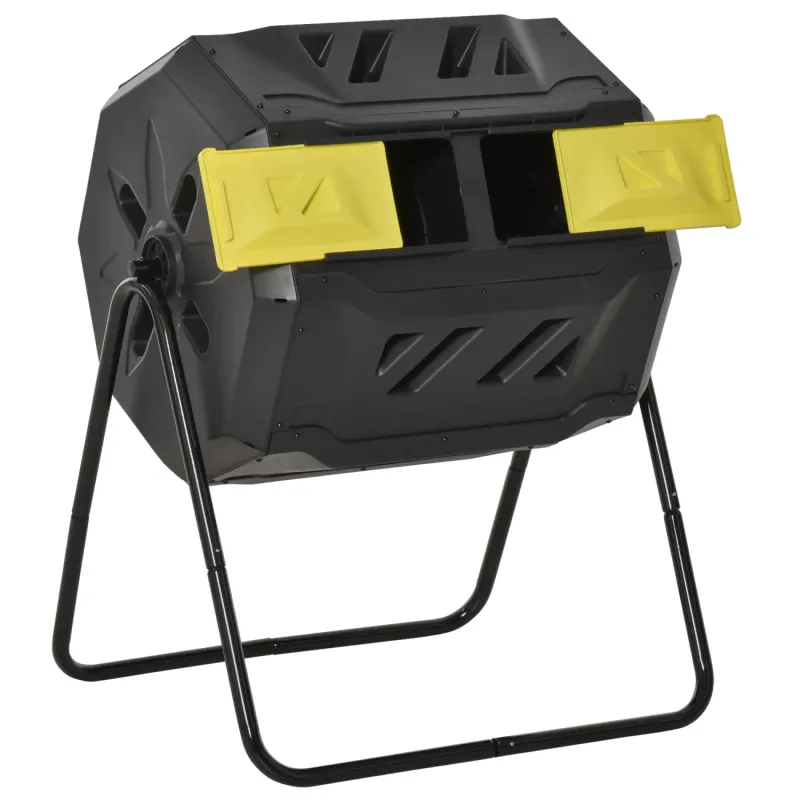 160L Rotating Dual Chamber Garden Compost Tumbler - Yellow