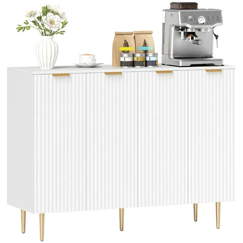 MDF Sideboard, 120cm, in White, with 4 Doors and Adjustable Shelves