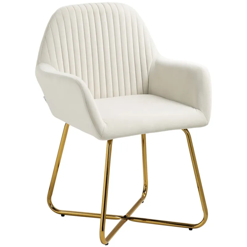 Modern Velvet Upholstered Accent Chair with Metal Base - Cream White