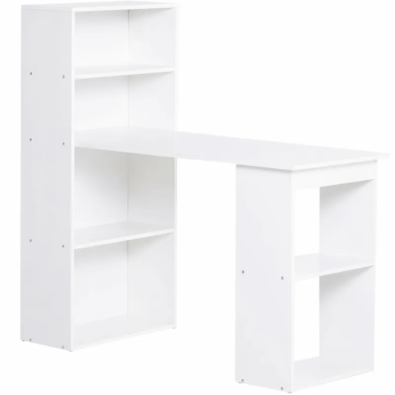 120cm Computer Desk with 6-Tier Integrated Bookshelf - White