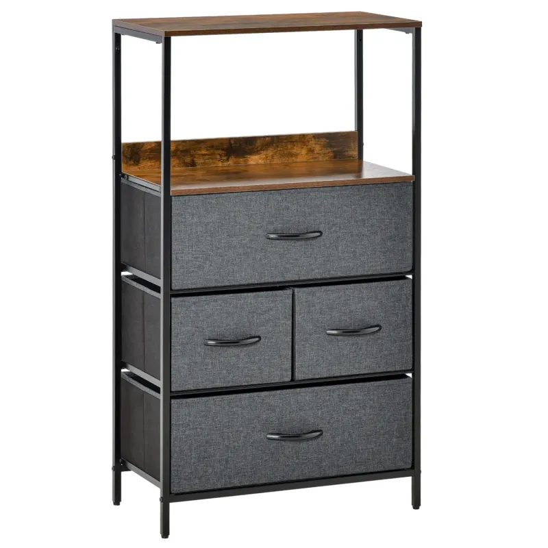 4 Drawer Storage Chest with Open Shelves, Black