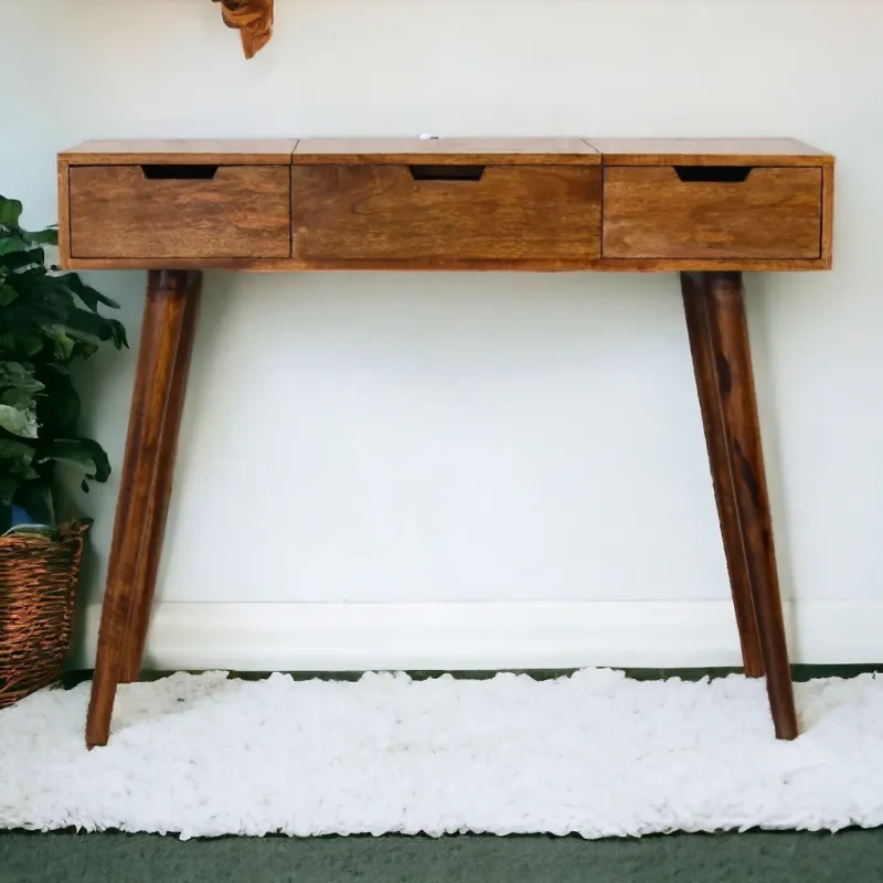 Chestnut Solid Mango Wood Dressing Table with Foldable Mirror