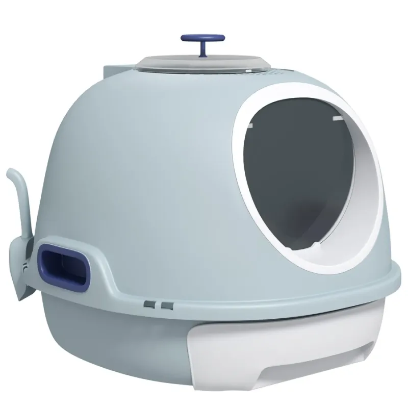 Enclosed Cat Litter Box with Top Exit and Removable Tray - Blue