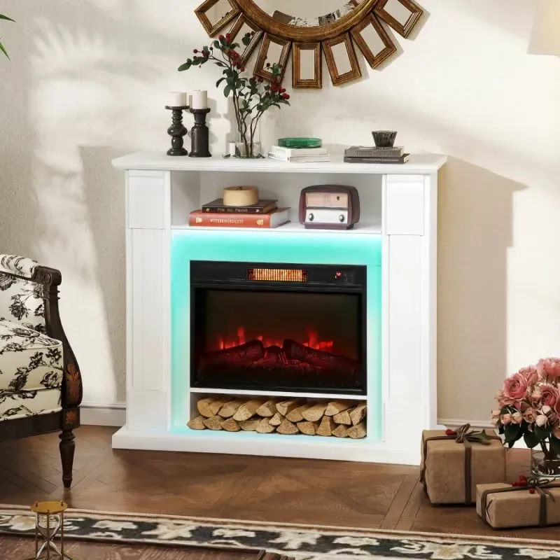  1800W Electric Fireplace Suite with LED Mantel and Remote Control - White