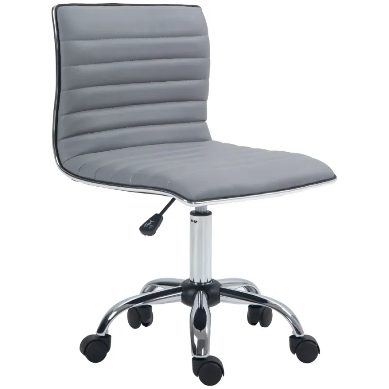 Armless Mid-Back PU Leather Swivel Office Chair - Light Grey