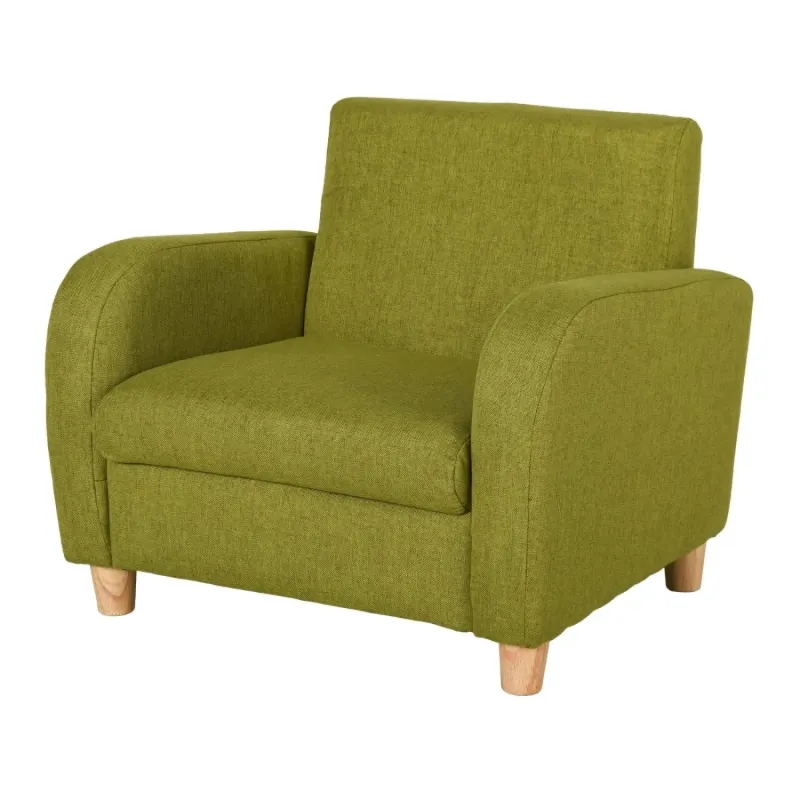 Children's Linen High Back Armchair with Wooden Legs