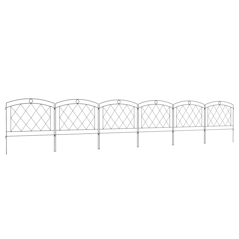 Metal Decorative Garden Picket Fence Panels - Set of 6, 3.6m, Black