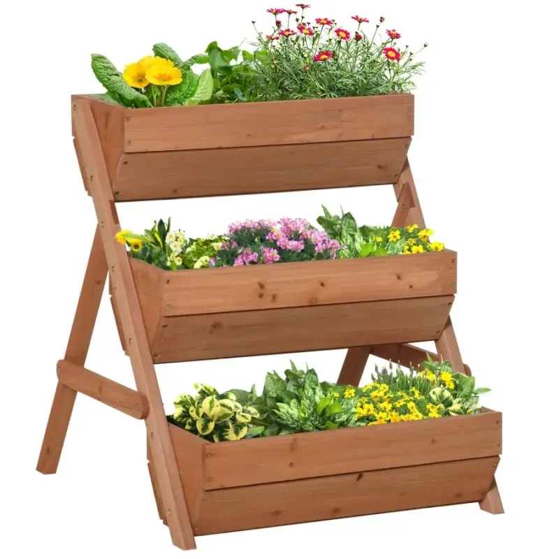 3-Tier Wooden Raised Garden Bed, Elevated Vertical Planter for Vegetables, Herbs and Flowers