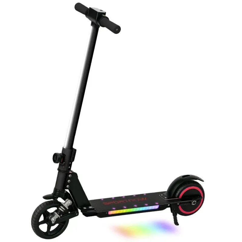 Kids' Folding Electric Scooter with Front Suspension and LED Lights - Black