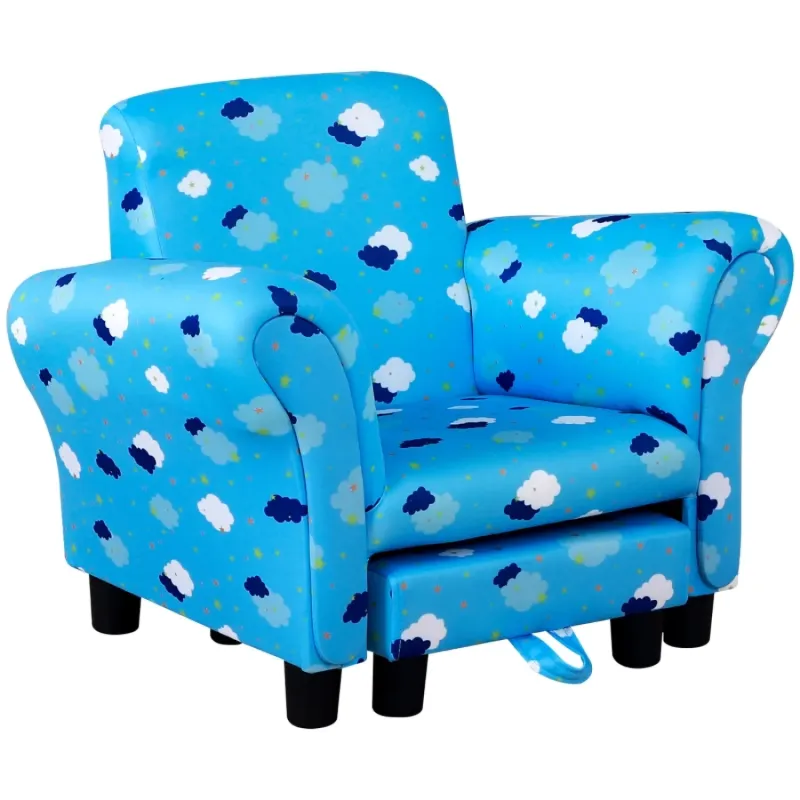 Toddler Armchair with Pull-Out Footrest - Cloud & Star Blue