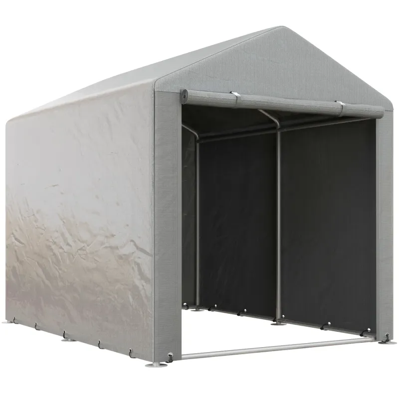 Plastic & Galvanised Steel Garden Storage Shed Tent, 1.6 x 2.2m, in Light Grey, with Zipped Door