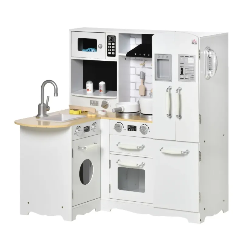 Kids Wooden Play Kitchen with 14 Accessories - White
