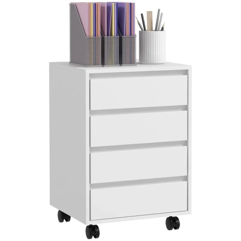 4-Drawer Mobile Office Filing Cabinet - White