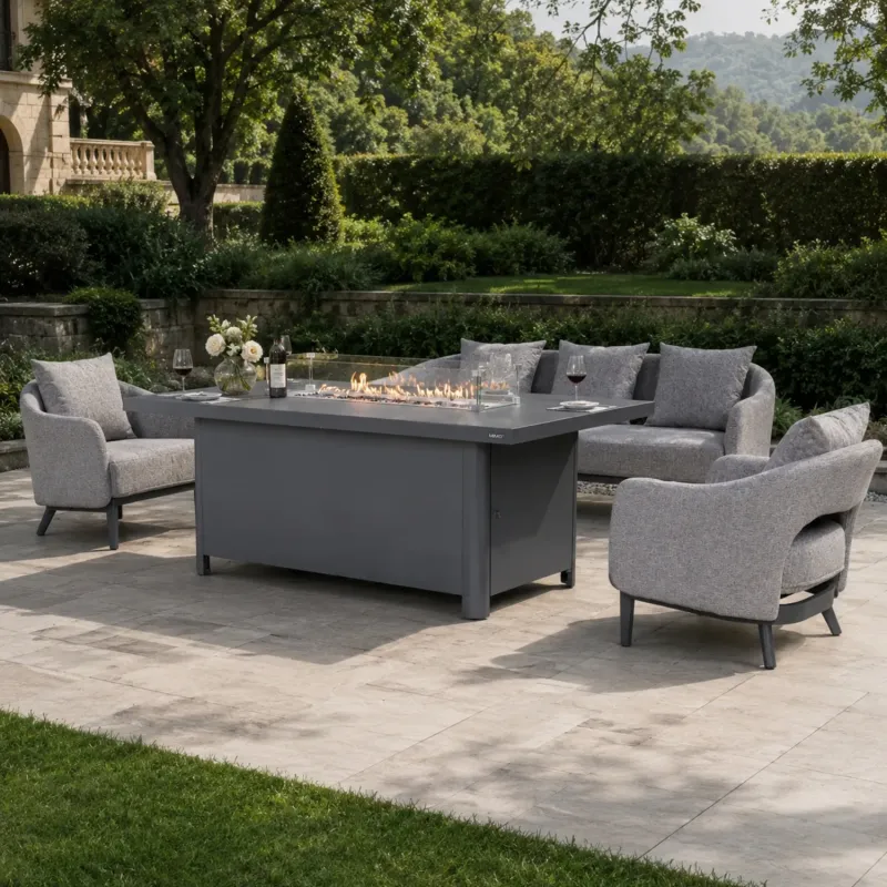MIMO VELORA 5-Seater Aluminium Sofa Set with TALARA Fire Pit Table