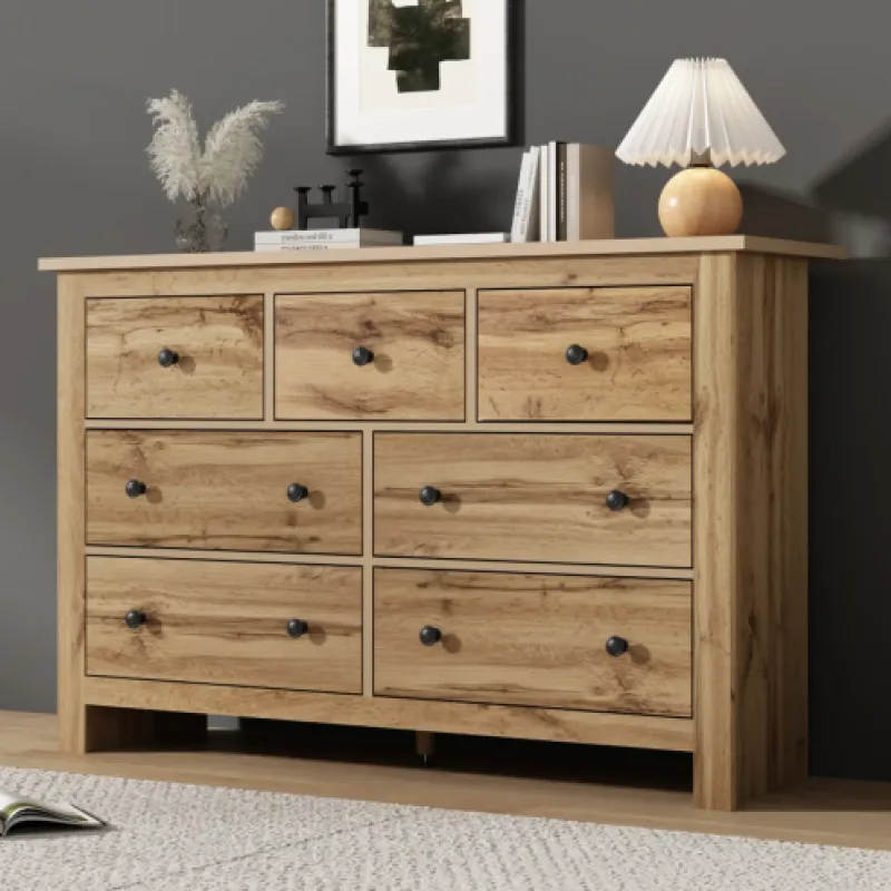 Wood Effect Sideboard, 152cm, in Wood, with 7 Drawers