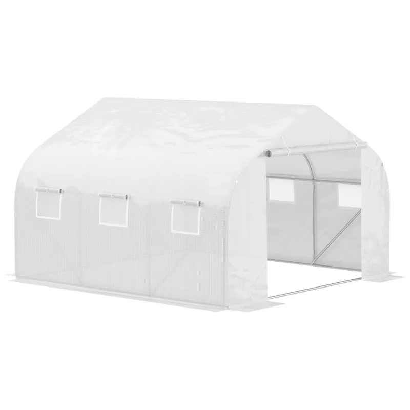 4.5m x 3m Walk-In Polytunnel Greenhouse with Galvanised Steel Frame - White