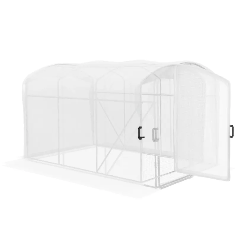 3 x 2m Walk-in Polytunnel Greenhouse with Reinforced PE Cover - White