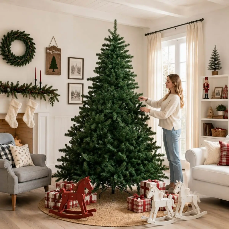 8ft Full Green Artificial Christmas Tree with Automatic Opening