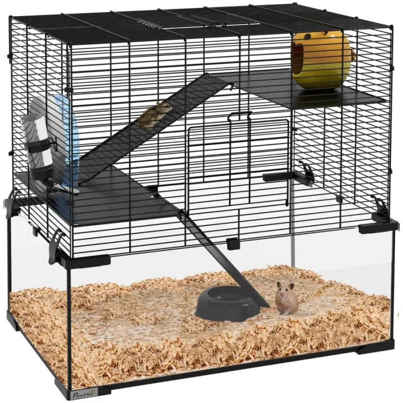 3-Tier Hamster and Gerbil Cage with Deep Glass Base - 60 x 40 x 54.5cm