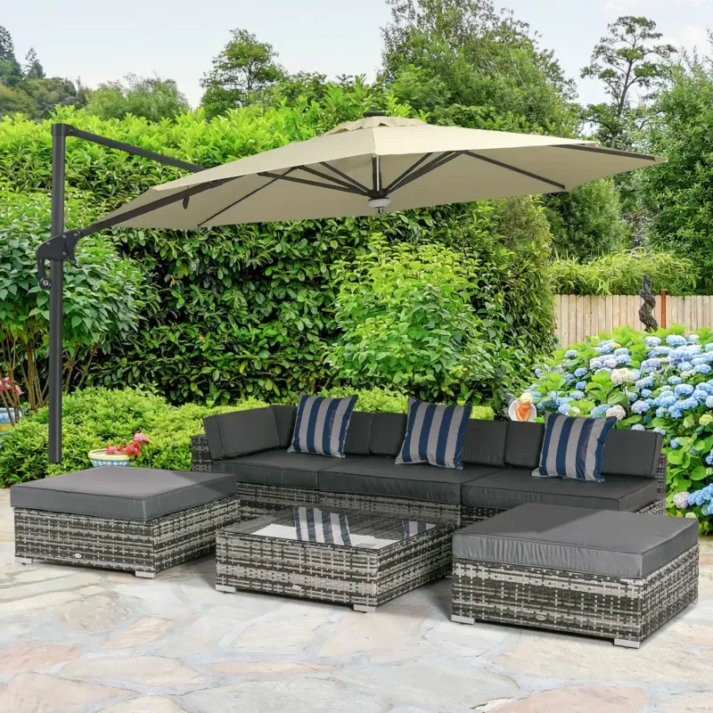  6-Piece Modular Rattan Effect Garden Sofa Set with Coffee Table and Footstools - Grey