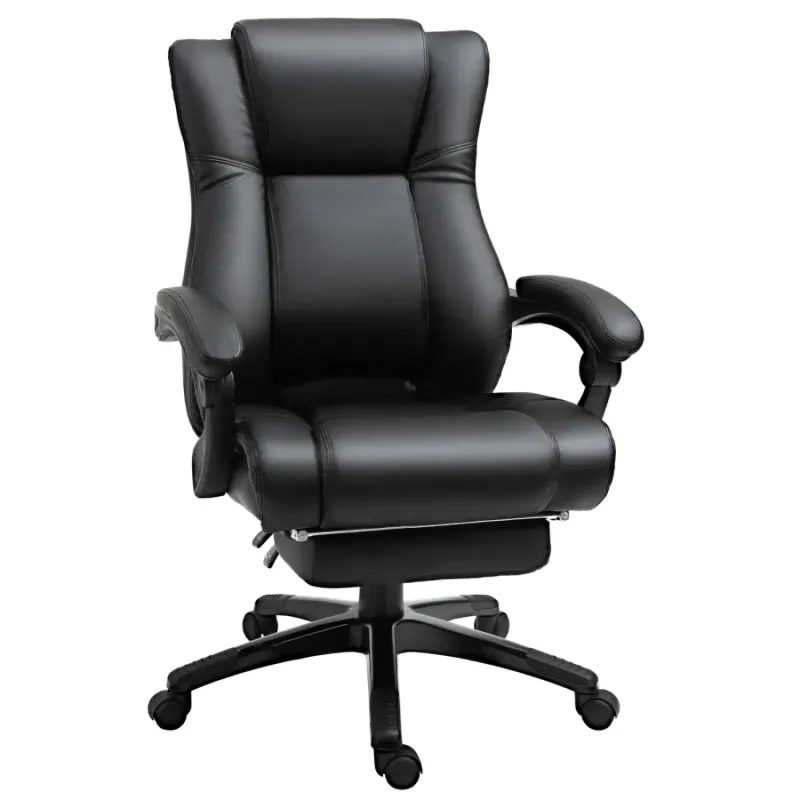 Executive Office Chair with Retractable Footrest and Recline in Black PU Leather