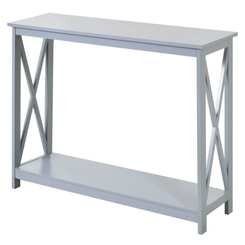 Console Table with Storage Shelf and X-Frame Detail - Grey