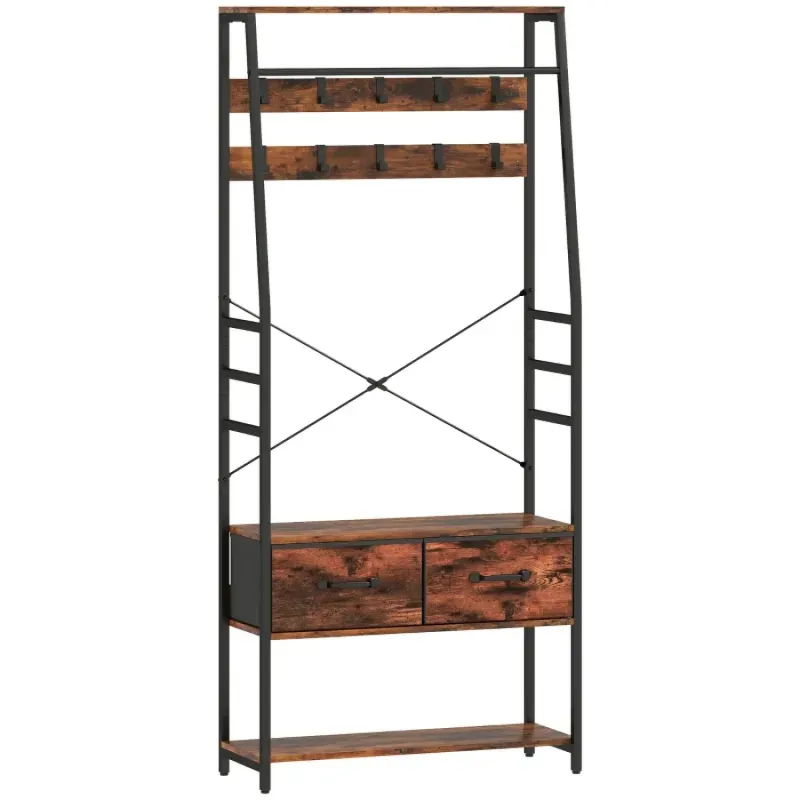  6-in-1 Industrial Hallway Organiser with Shoe Bench, Coat Rack and Storage Drawers