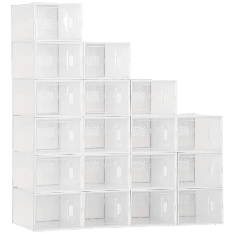 18-Piece Clear Stackable Shoe Storage Box Set with Magnetic Doors