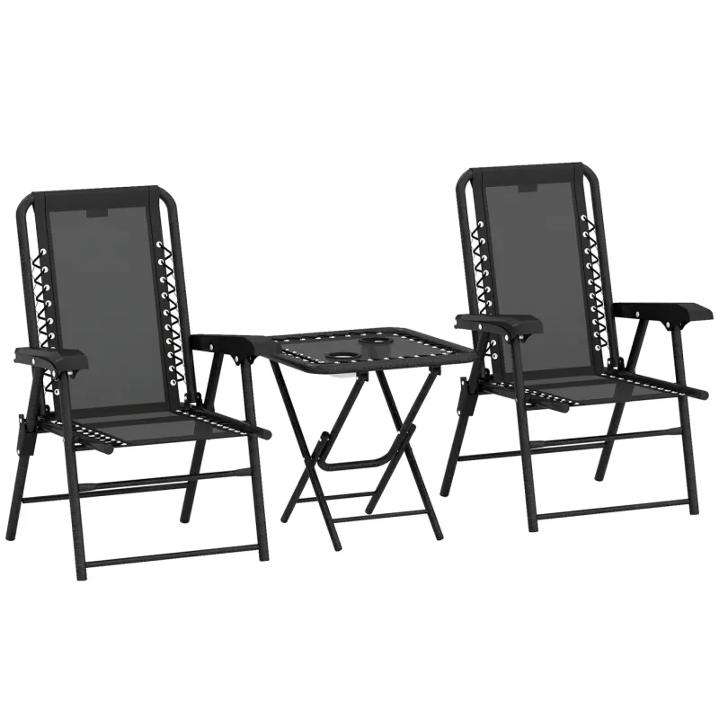 Black Three-Piece Folding Garden Bistro Set